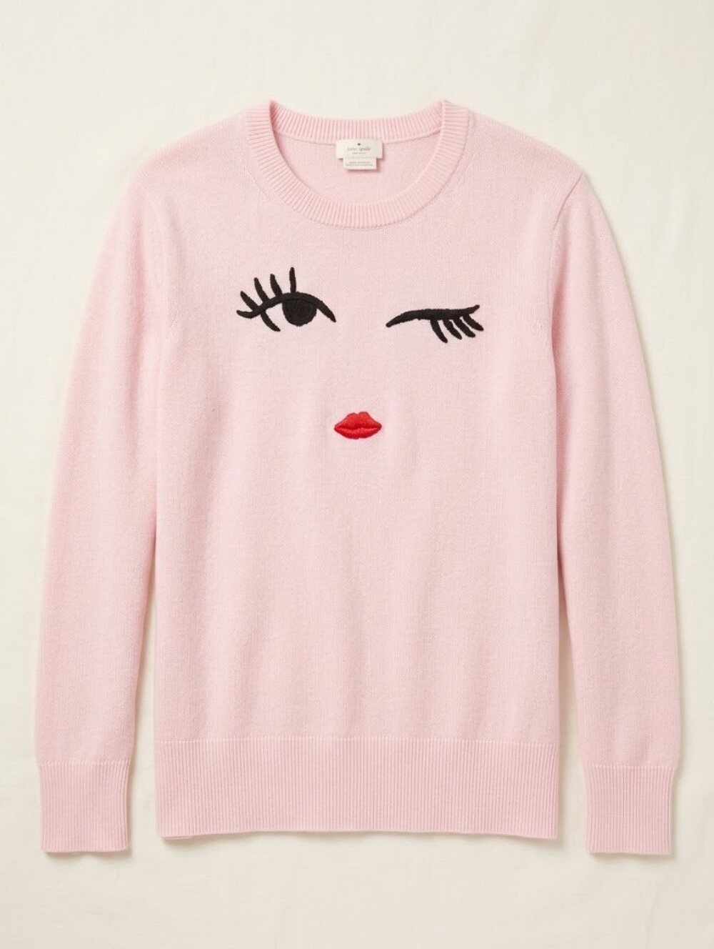 Kate Spade New York Winking Eye Embroidery Sweater Pink Wool Blend Size L